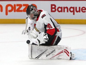 Ottawa Senators goaltender Craig Anderson makes a save against Montreal Canadiens at Bell Centre on Nov. 20, 2019.