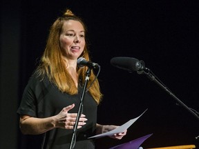 Controversial speaker Meghan Murphy gives a talk to a private audience at the Palmerston Library in Toronto, on Tuesday, Oct. 29, 2019.