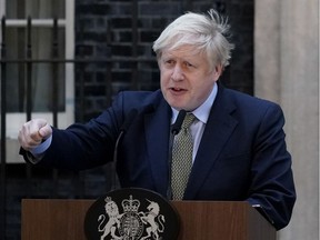 Prime Minister Boris Johnson makes a statement in Downing Street after receiving permission to form the next government during an audience with Queen Elizabeth II at Buckingham Palace on Dec. 13, 2019 in London.