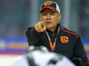 Head coach Bill Peters during the Calgary Flames' training camp in Calgary on Sept. 13, 2019.