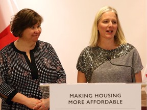 Ottawa West-Nepean MP Anita Vandenbeld, left, and Ottawa Centre MP Catherine McKenna make an announcement on social housing in Ottawa on Thursday, Dec. 19, 2019.