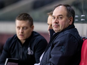 Ottawa Senator General Manager Pierre Dorion watching team practice at the Canadian Tire Centre. December 13, 2019.