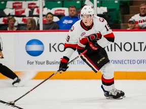 Drake Batherson of the Belleville Senators was leading the AHL in scoring.