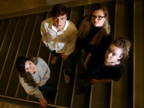 After the fourth student suicide at University of Ottawa in six months, a group of students (including, from left: Catherine MacIsaac, Nickolas Eburne, Angela Toubis and Laura O'Connor and Catherine MacIsaac) have gotten together to form U O Collective 4 Mental Health and ask for more mental health supports at the university.