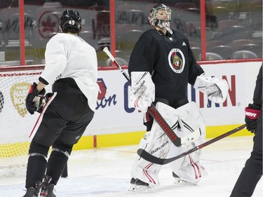 Ottawa Senators goalie Craig Anderson practices before he takes part in the 16th annual Eugene Melnyk Skate for Kids at Canadian Tire Centre on Friday, Dec. 20.
