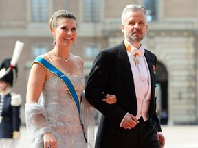 In this file photo taken on June 13, 2015, Norwegian Princess Martha Louise and her husband Ari Behn arrive for the wedding of Sweden's Crown Prince Carl Philip and Sofia Hellqvist at Stockholm Palace.
