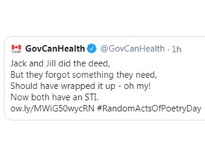 Screenshot of @GovCanHealth tweet of since deleted Jack and Jill poem.