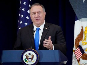 U.S. Secretary of State Mike Pompeo delivers remarks on human rights in Iran at the State Department in Washington, D.C., Dec. 19, 2019.
