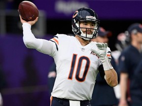 Bears QB Mitchell Trubisky warms up before a game against the Vikings at U.S. Bank Stadium in Minneapolis, Sunday, Dec. 29, 2019.