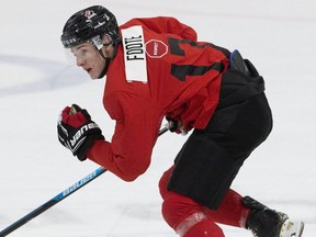 Nolan Foote skates at the Canadian Juniors practice in Oakville, Ont., on Dec. 10, 2019.