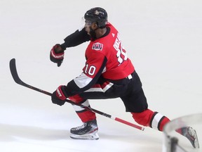 Ottawa Senators' Anthony Duclair celebrates after scoring his overtime winning goal against the Columbus Blue Jackets on Saturday.