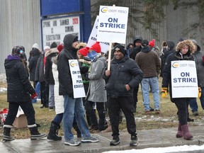 Teachers and education workers on the picket line at John McCrae Secondary School in Ottawa on Dec. 4, 2019.