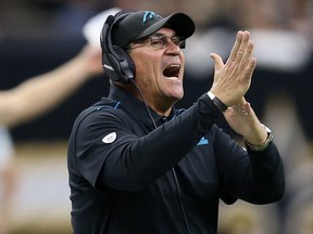 Carolina Panthers head coach Ron Rivera calls a timeout in the second quarter against the New Orleans Saints at the Mercedes-Benz Superdome, Nov. 24, 2019. (Chuck Cook-USA TODAY Sports)