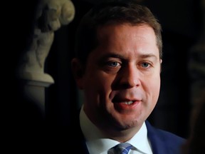 Conservative Party leader Andrew Scheer speaks to reporters after meeting with Prime Minister Justin Trudeau on Parliament Hill in Ottawa, Nov. 12, 2019. (REUTERS/Patrick Doyle)