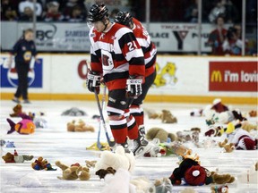 Fans always fill the ice with stuffed love at the Ottawa 67's Teddy Bear Toss game.