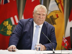 Ontario Premier Doug Ford during a press conference with Premier Blaine Higgs of New Brunswick and Saskatchewan Premier Scott Moe announce a collaboration between the provinces on small, modular nuclear reactors on Sunday December 1, 2019.