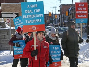 Teachers of Elgin Street Public School and other public elementary School teachers were on a one-day strike in Ottawa on Jan. 20, 2020.