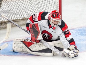 67's goalie Cédrick Andrée made 30 saves on Saturday night, but still took the loss against the Petes.