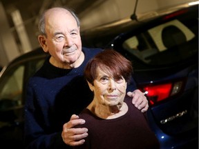 Retired doctor Elliot Berman, 88, and his wife Marjorie, 85, stand in front of their recently-repaired car at their Kanata apartment.  Mr Berman had his car damaged while going through a Canadian Tire car wash recently. His car lurched backwards suddenly, he says, and hit one of the brush mechanisms, which caused $4,300 in damage. He asked only for the Canadian Tire to cover the $500 deductible he paid, but they've refused so far.