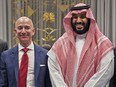 A handout picture provided by the Saudi Royal Palace on Nov. 9, 2016 shows Saudi Crown Prince Mohammed bin Salman (R), posing with Amazon CEO Jeff Bezos (L) during the latter's visit to Riyadh.