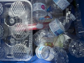 Plastics are seen being gathered for recycling at a depot in North Vancouver on June, 10, 2019.