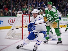 Toronto Maple Leafs center Auston Matthews celebrates scoring a goal against Dallas Stars goaltender Ben Bishop during the first period at the American Airlines Center.