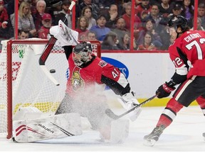 Ottawa Senators goalie Craig Anderson makes a save against the Tampa Bay Lightning at the Canadian Tire Centre.