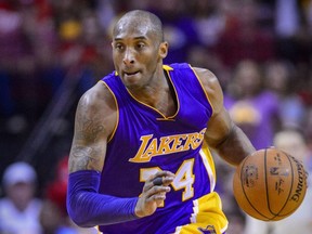 Lakers forward Kobe Bryant in action during a game against the Rockets at the Toyota Center in Houston on April 10, 2016.