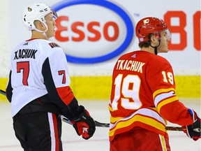 Ottawa Senators Brady Tkachuk and Matthew Tkachuk of the Calgary Flames.