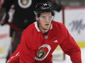 Ottawa Senators Drake Batherson during Senators practice at Canadian Tire Centre in Ottawa Monday Jan 6, 2020.