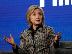 Former U.S. Secretary of State Hillary Clinton speaks at a panel for the Hulu documentary "Hillary" during the Winter TCA (Television Critics Association) Press Tour in Pasadena, California, U.S., January 17, 2020.