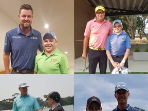 The Australian All Abilities Golf Championship was played within the PGA Emirates Australian Open and Kurtis Barkley met PGA pros Marc Leishman (top left, blue shirt), Robert Allenby (top right, pink shirt), Ernie Els (bottom left) and Mike Weir (bottom right).