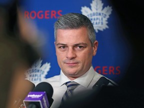 Head coach Sheldon Keefe of the Toronto Maple Leafs speaks to the media prior to a game against the Colorado Avalanche at Scotiabank Arena on Dec. 4, 2019 in Toronto. (Claus Andersen/Getty Images)