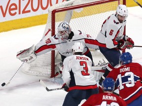 Capitals goaltender Braden Holtby makes a save against the Canadiens during third period NHL action at the Bell Centre in Montreal, on Monday, Jan. 27, 2020.