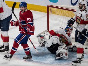 Canadiens' Artturi Lehkonen (62) after scoring against Florida Panthers goaltender Sergei Bobrovsky at the Bell Centre in Montreal on Saturday, Feb. 1, 2020.