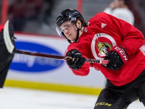 Ottawa Senators Drake Batherson during practice at the Canadian Tire Centre. February 5, 2020.