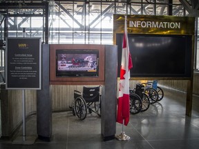 The information board at Ottawa's train station was turned off Sunday morning as several trains in the Ottawa-Toronto corridor were cancelled because of protests on the line near Belleville.