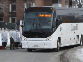 Several army personnel could be seen with medical gowns and masks on Friday Feb. 21, 2020 in Cornwall.