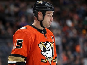 Ryan Getzlaf #15 of the Anaheim Ducks looks on during the second period of a game against the Dallas Stars at Honda Center on January 09, 2020 in Anaheim, California.