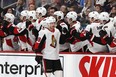 Ottawa Senators winger Mikkel Boedker celebrates with teammates after scoring a goal in the second period against the Winnipeg Jets on Saturday. (USA TODAY SPORTS)