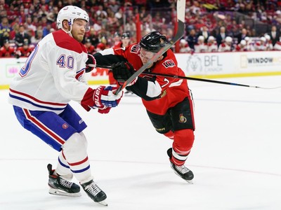 Brady Tkachuk of the Ottawa Senators skates during warmup wearing