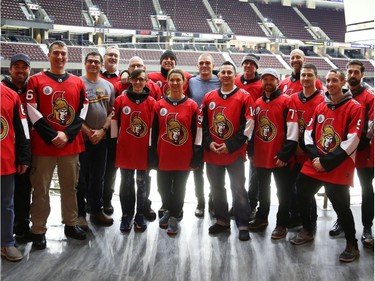 Mark Borowiecki spent time with Soldier On participants at the Canadian Tire Centre in Ottawa, February 03, 2020.  In partnership with the Canadian Forces' Soldier On Program, the Senators Alumni will host a two-day camp at Canadian Tire Centre in support of ill and injured veterans beginning Monday morning. On Monday, Feb. 3, a group of ill and injured veterans from the Canadian Forces (CF) Soldier On Program will arrive at Canadian Tire Centre for a two-day camp with the Senators Alumni.  Photo by Jean Levac/Postmedia News assignment 133187
