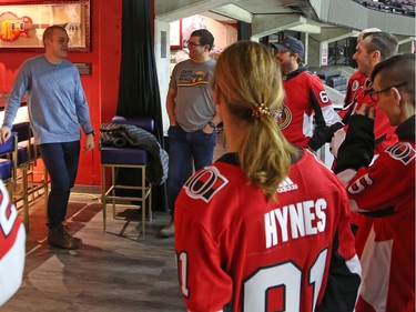 Mark Borowiecki talks to participants of the Soldier On event at the Canadian Tire Centre in Ottawa, February 03, 2020.  In partnership with the Canadian Forces' Soldier On Program, the Senators Alumni will host a two-day camp at Canadian Tire Centre in support of ill and injured veterans beginning Monday morning. On Monday, Feb. 3, a group of ill and injured veterans from the Canadian Forces (CF) Soldier On Program will arrive at Canadian Tire Centre for a two-day camp with the Senators Alumni.