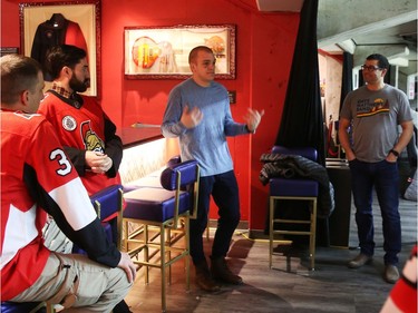 Mark Borowiecki talks to participants of the Soldier On event at the Canadian Tire Centre in Ottawa, February 03, 2020.  In partnership with the Canadian Forces' Soldier On Program, the Senators Alumni will host a two-day camp at Canadian Tire Centre in support of ill and injured veterans beginning Monday morning. On Monday, Feb. 3, a group of ill and injured veterans from the Canadian Forces (CF) Soldier On Program will arrive at Canadian Tire Centre for a two-day camp with the Senators Alumni.  Photo by Jean Levac/Postmedia News assignment 133187