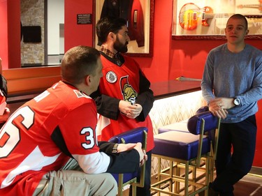 Mark Borowiecki talks to participants of the Soldier On event at the Canadian Tire Centre in Ottawa, February 03, 2020.  In partnership with the Canadian Forces' Soldier On Program, the Senators Alumni will host a two-day camp at Canadian Tire Centre in support of ill and injured veterans beginning Monday morning. On Monday, Feb. 3, a group of ill and injured veterans from the Canadian Forces (CF) Soldier On Program will arrive at Canadian Tire Centre for a two-day camp with the Senators Alumni.  Photo by Jean Levac/Postmedia News assignment 133187