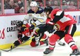 Buffalo's Victor Olofsson (68) breaks through Ottawa's defence behind their net during second period action as the Ottawa Senators' met the Buffalo Sabres Tuesday night.