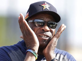Houston Astros manager Dusty Baker talks to a member of the media during a spring training workout at FITTEAM Ballpark, Feb. 14, 2020. (Rhona Wise-USA TODAY Sports)