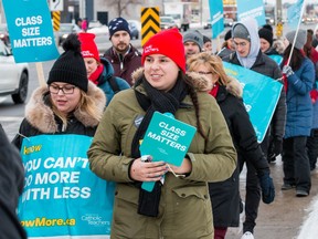Teachers from the Ontario English Catholic Teachers Association picket along Merivale Road in Ottawa as part of a one-day, province-wide strike. February 4, 2020. Errol McGihon/Postmedia