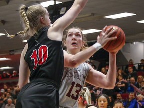 Angela Ribarich (13) led the Gee-Gees offence with 18 points against the Ravens on Saturday night.