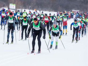 Competitors start in waves for the 27 km Classic event at the Gatineau Loppet. February 15, 2020. Errol McGihon/Postmedia